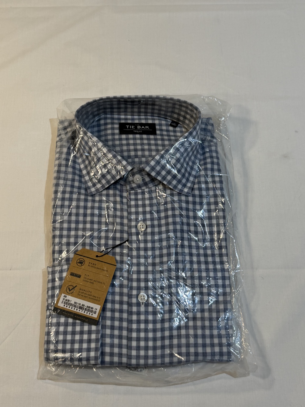 The Tie Bar Men's Dress Shirt Blue White Gingham 16 34/35 Trim Fit Non-Iron New